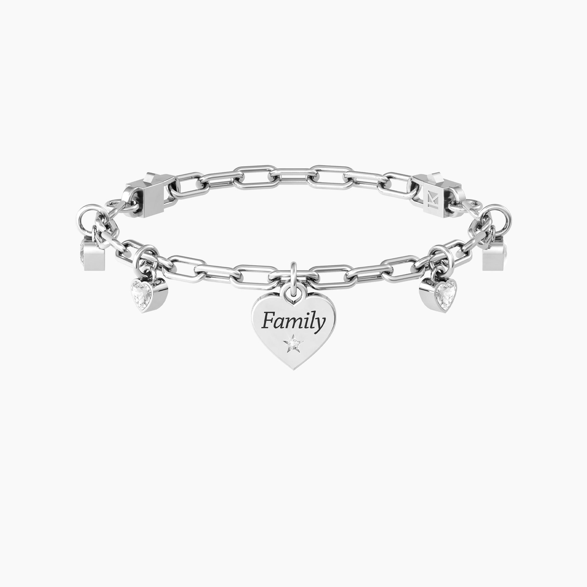 Bracciale Kidult Family regolabile famiglia con cristalli e ciondolo cuore