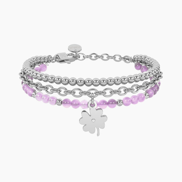 Bracciale Kidult Symbols giada rosa con quadrifoglio