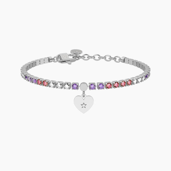 Bracciale Kidult Love tennis rosa e viola con cuore