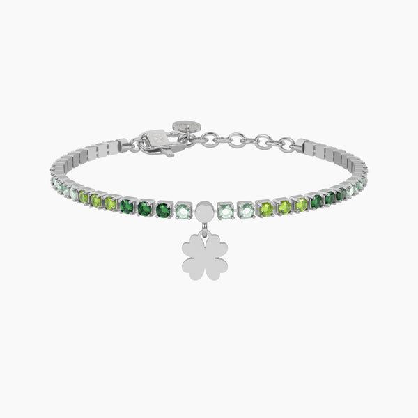 Bracciale Kidult Symbols tennis verde con quadrifoglio