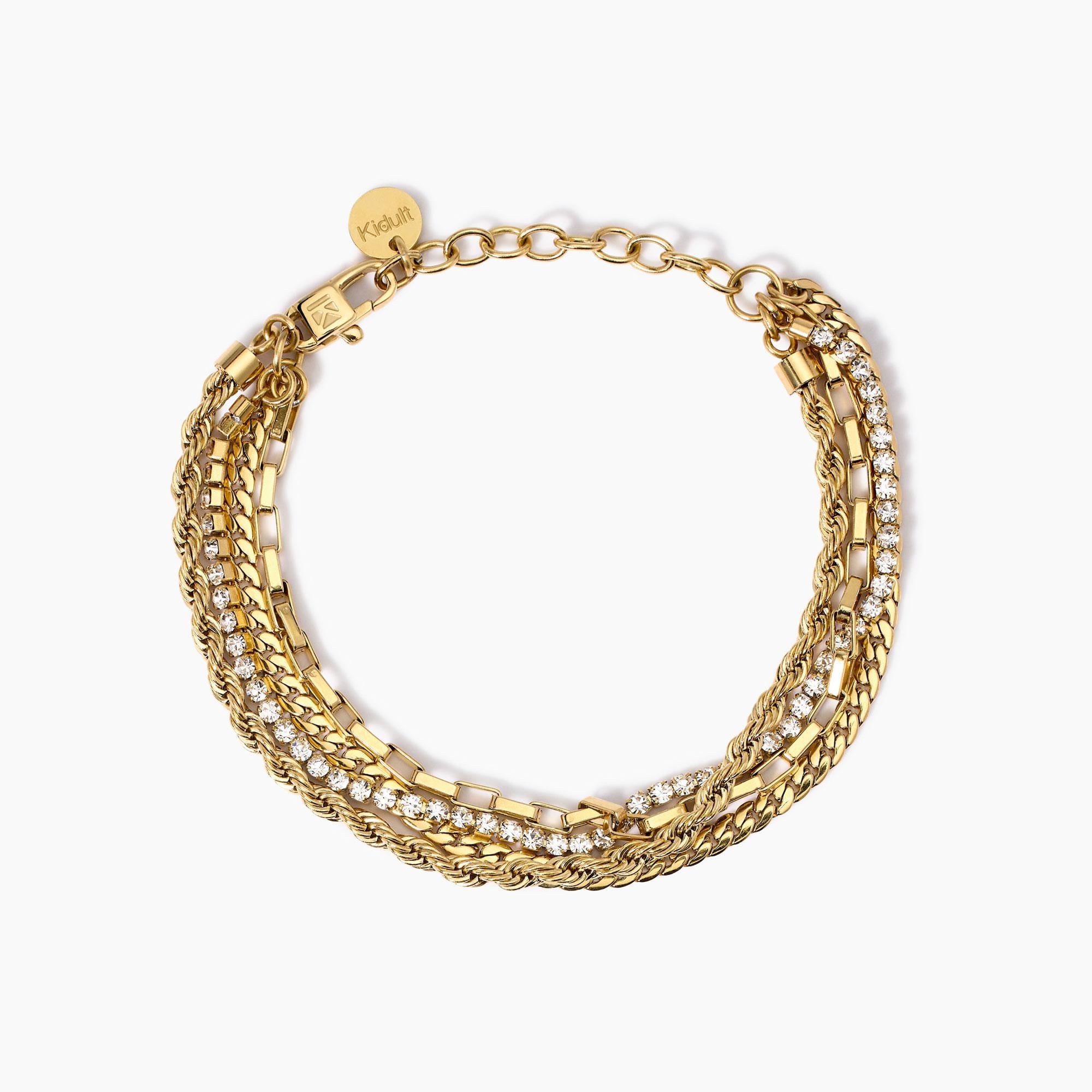 Bracciale Kidult Style catene dorate con perle e tennis di cristalli