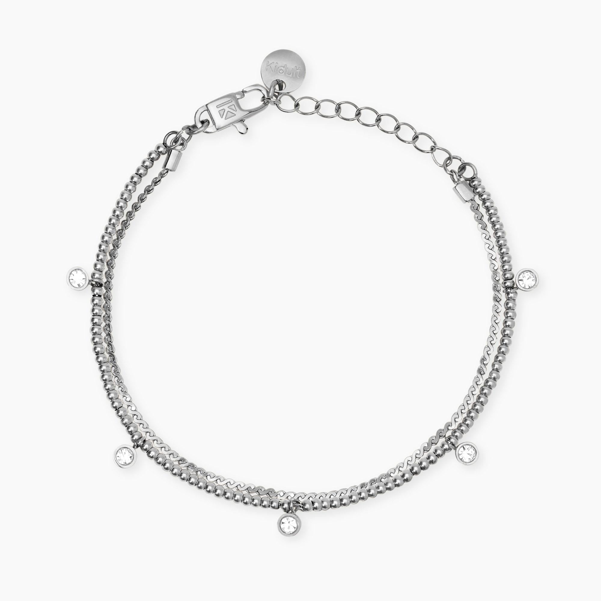 Bracciale Kidult Style con catene e cristalli bianchi