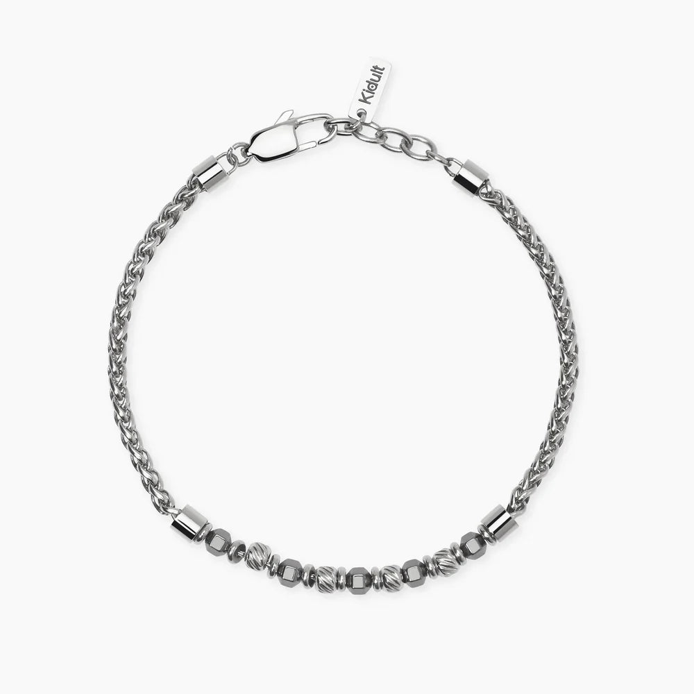 Bracciale Kidult Style con catena spiga in acciaio ed ematite