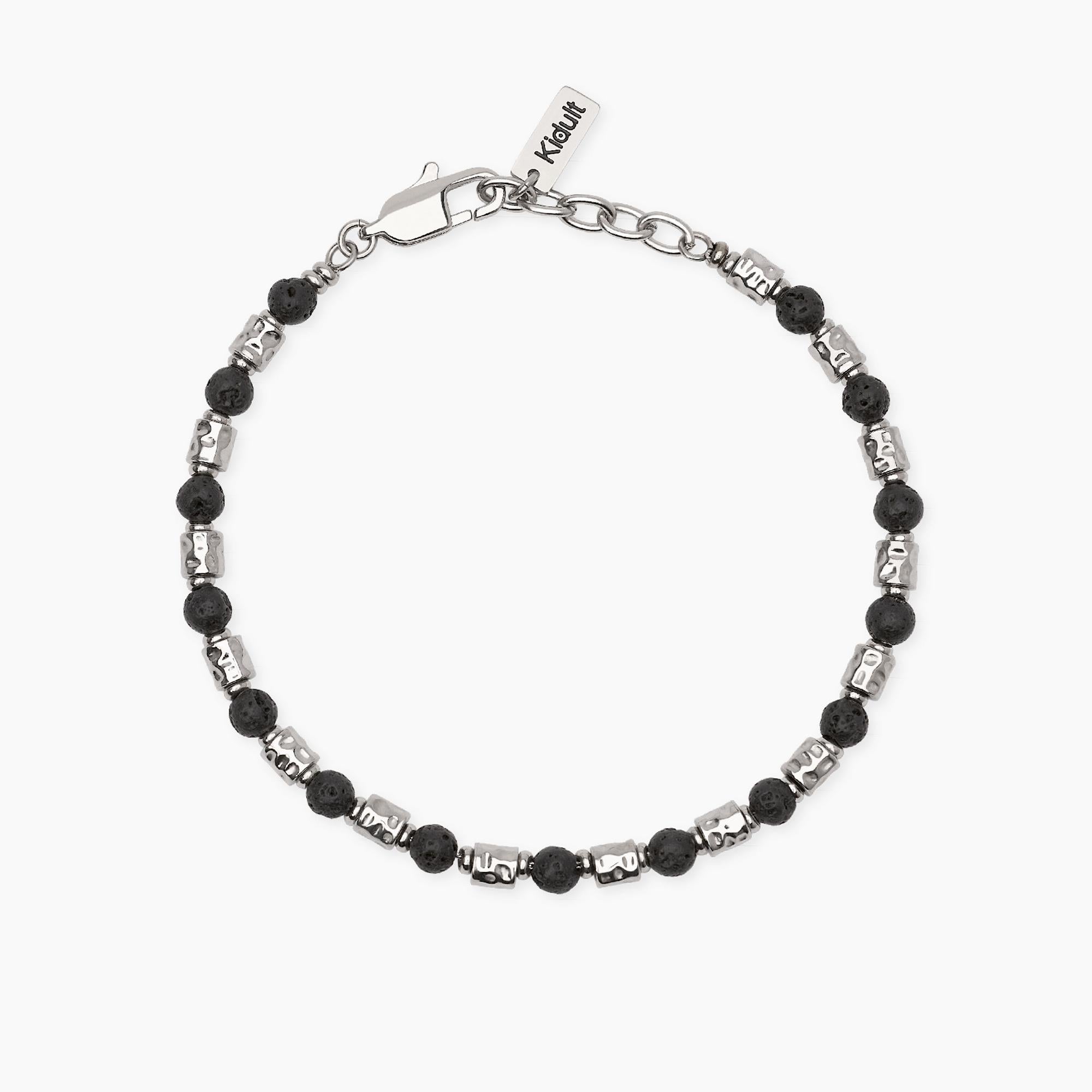 Bracciale Kidult Style con cubetti martellati e pietra lavica
