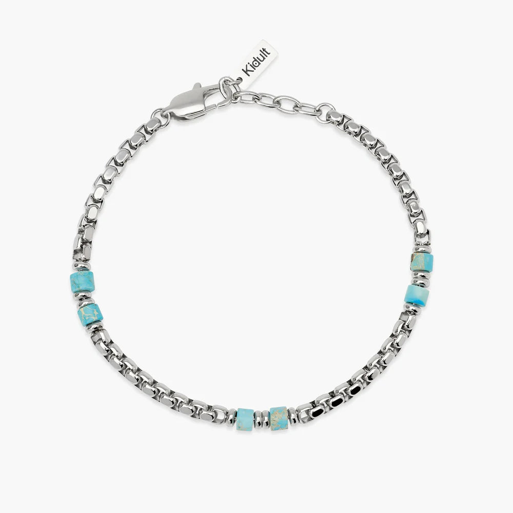 Bracciale Kidult Style con catena veneta e cilindri in diaspro azzurro