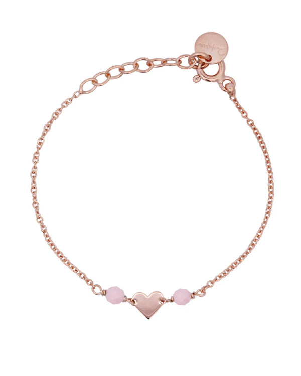 Bracciale Rue des Mille in argento laminato rosa con cuore e perle rosa
