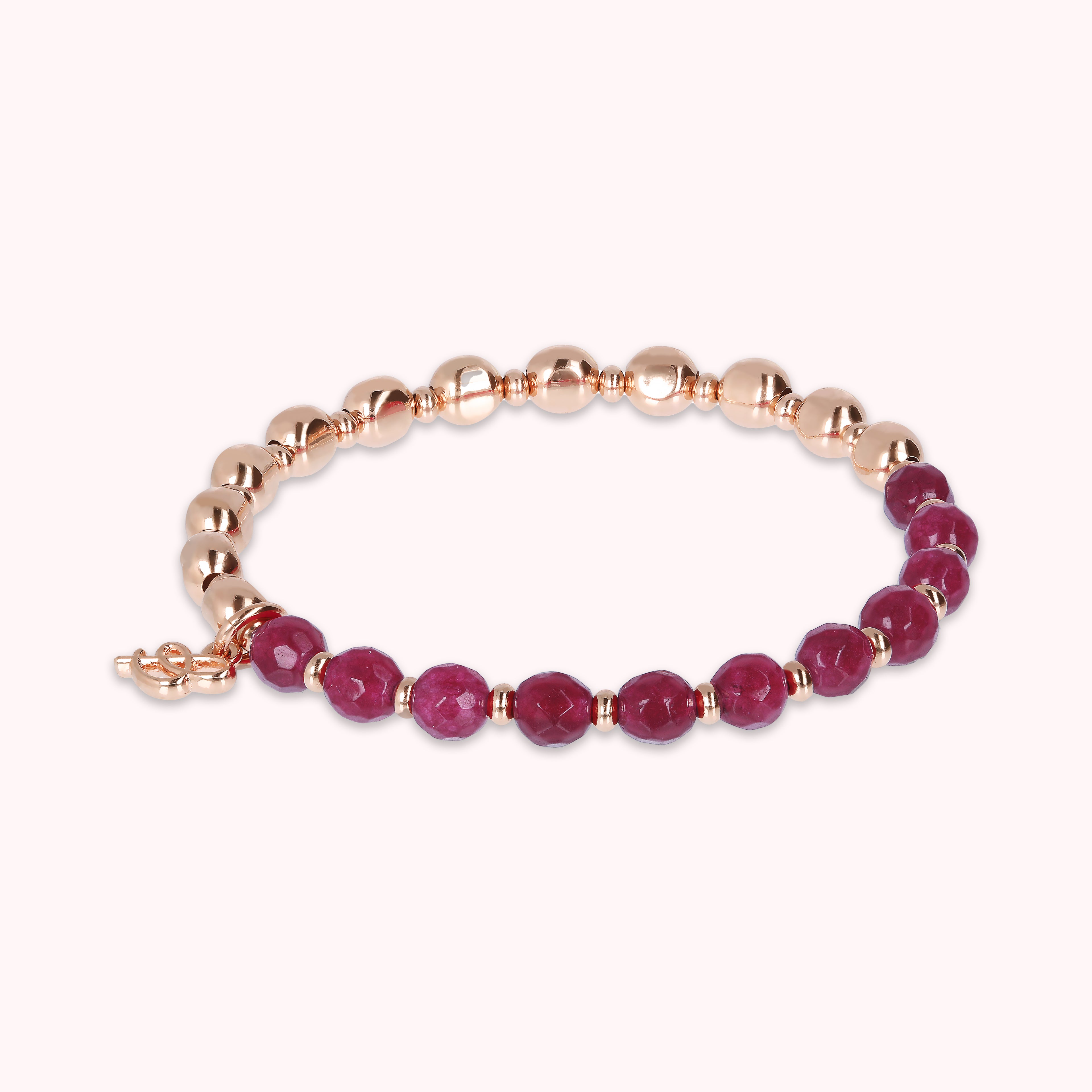 Bracciale Bronzallure golden rosé con pietre naturali rosse