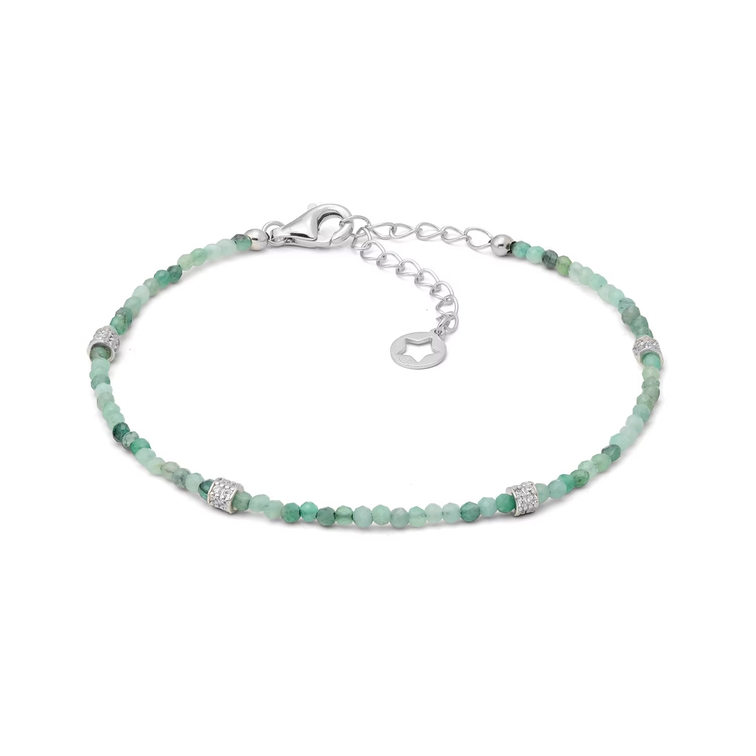 Bracciale Comete in argento con radice di smeraldo e zirconi