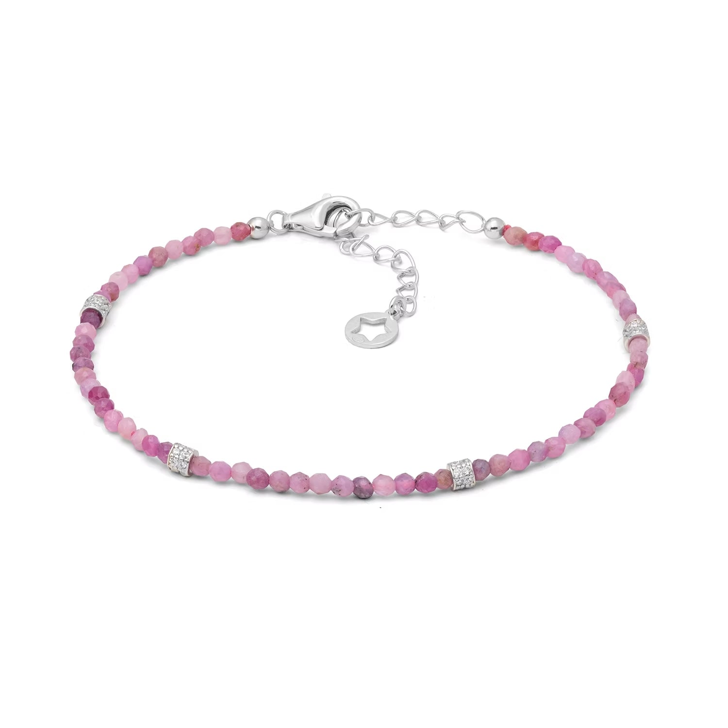 Bracciale Comete in argento con radice di rubino e zirconi