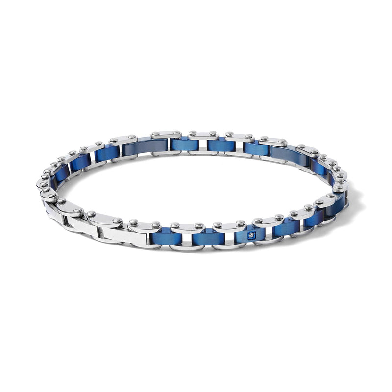 Bracciale Comete in acciaio con PVD blu, ceramica blu e zircone