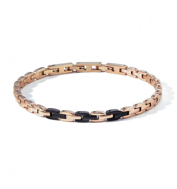 Bracciale Comete in acciaio con finitura rose gold e maglie nere