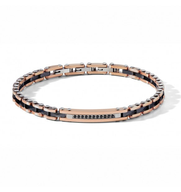 Bracciale Comete in acciaio rose gold con ceramica nera