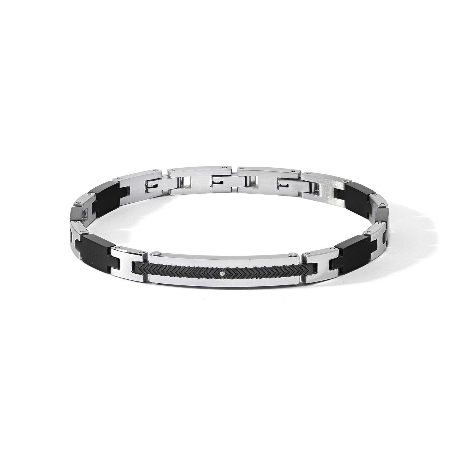 Bracciale Comete in acciaio con pvd nero sabbiato con zircone