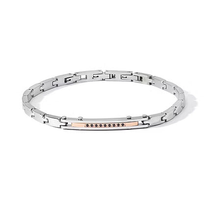 Bracciale Comete in acciaio, pvd rosa e zirconi neri