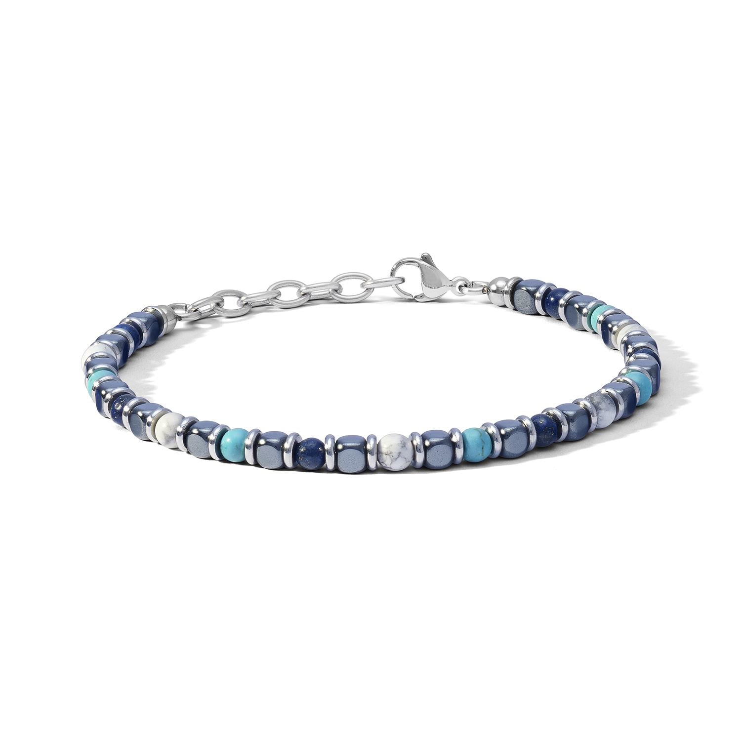 Bracciale Comete in acciaio con agata blu, aulite ed ematite