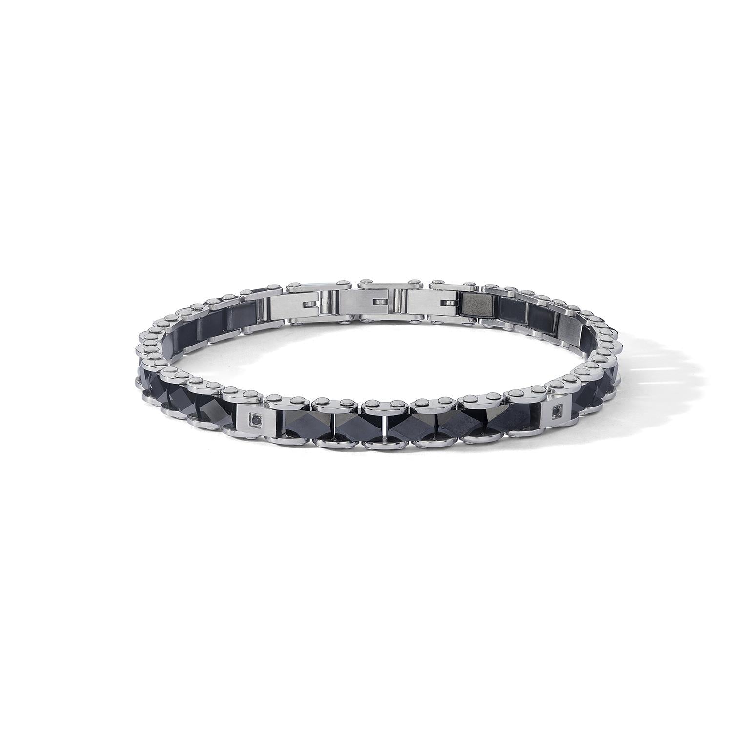 Bracciale Comete in acciaio con ceramina nera e zirconi neri