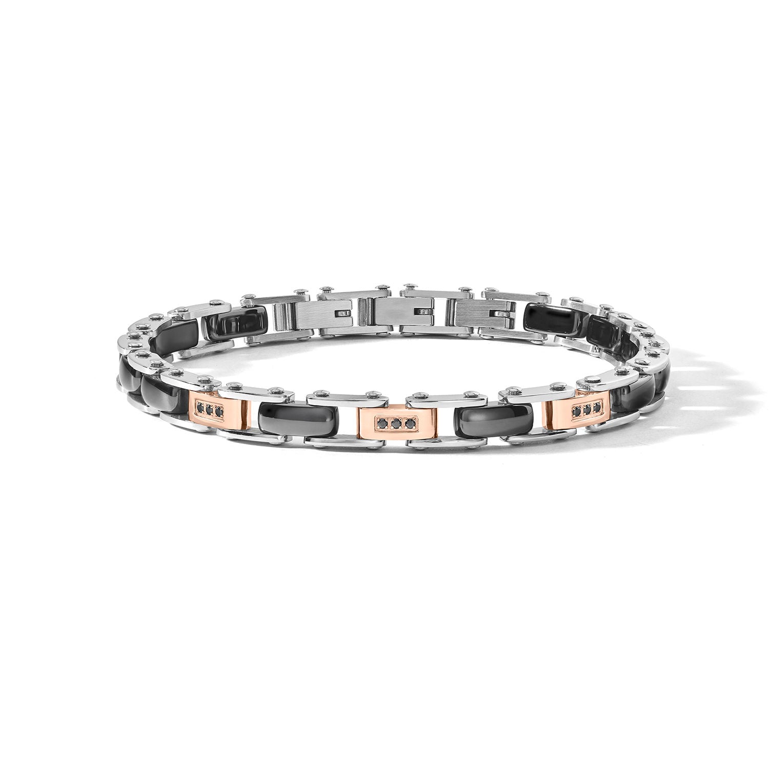 Bracciale Comete in acciaio, pvd nero, ceramica nera e diamanti neri