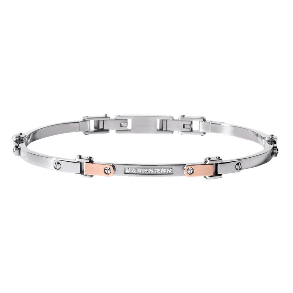 Bracciale Comete in acciaio, oro rosa 18K con diamanti bianchi