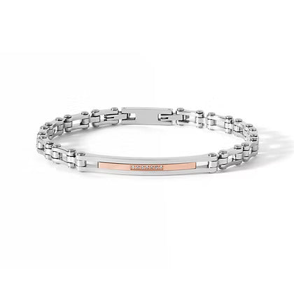 Bracciale Comete in acciaio, pvd rosè e zirconi