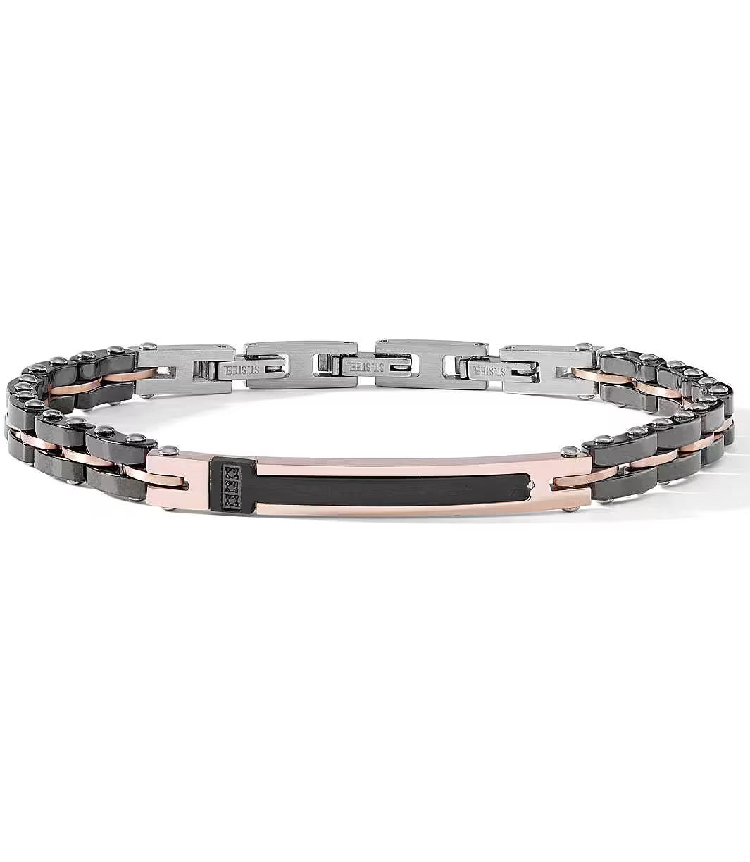 Bracciale Comete in acciaio pvd rosa e ceramica nera