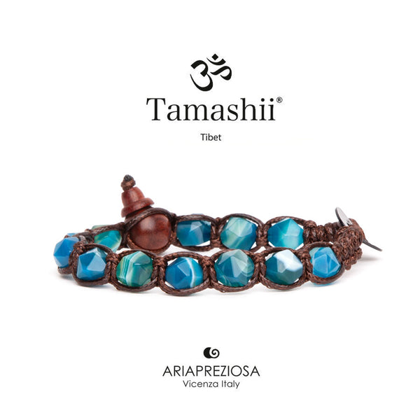 Bracciale Tamashii Diamond cut agata blu striata