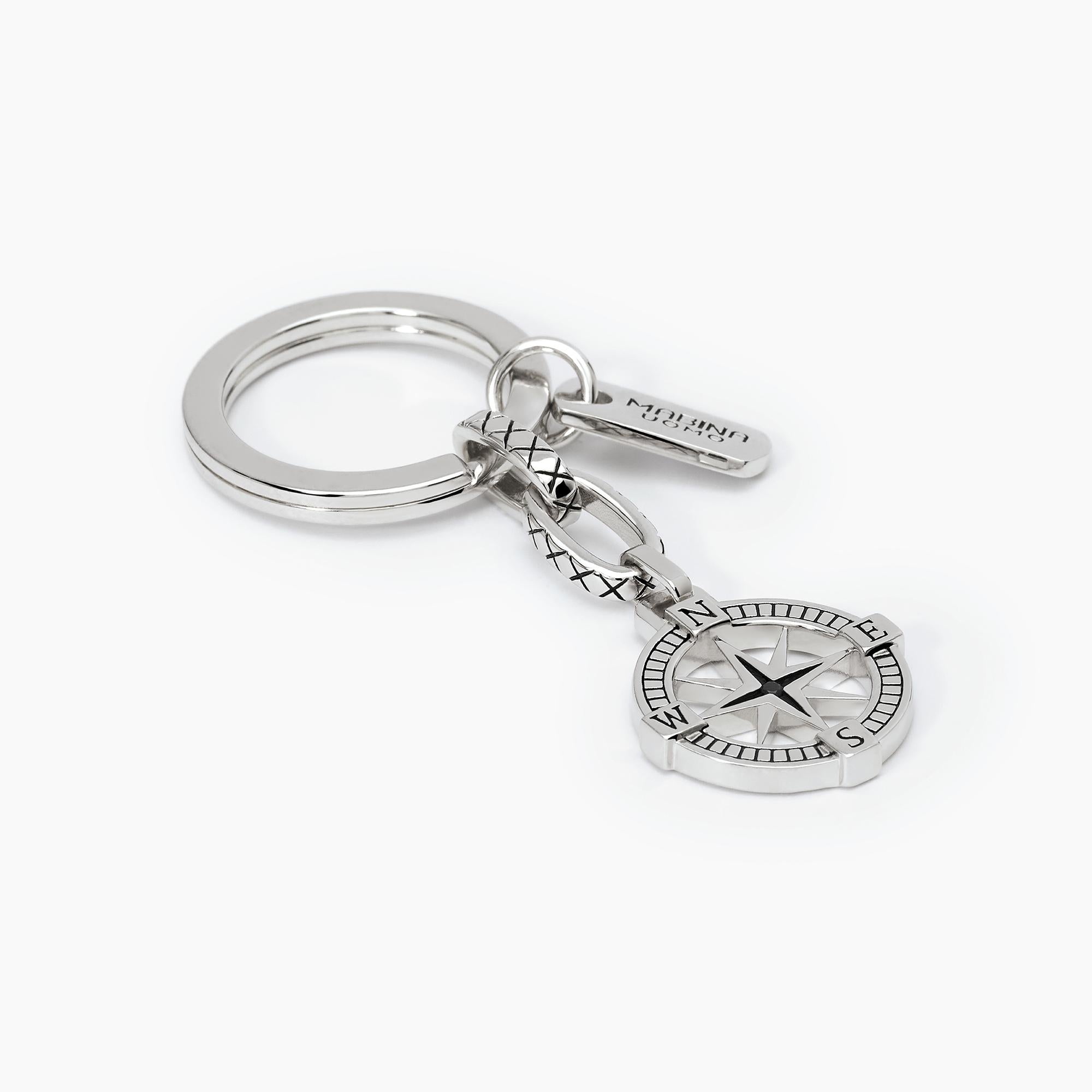 Portachiavi Mabina in argento con ciondolo rosa dei venti