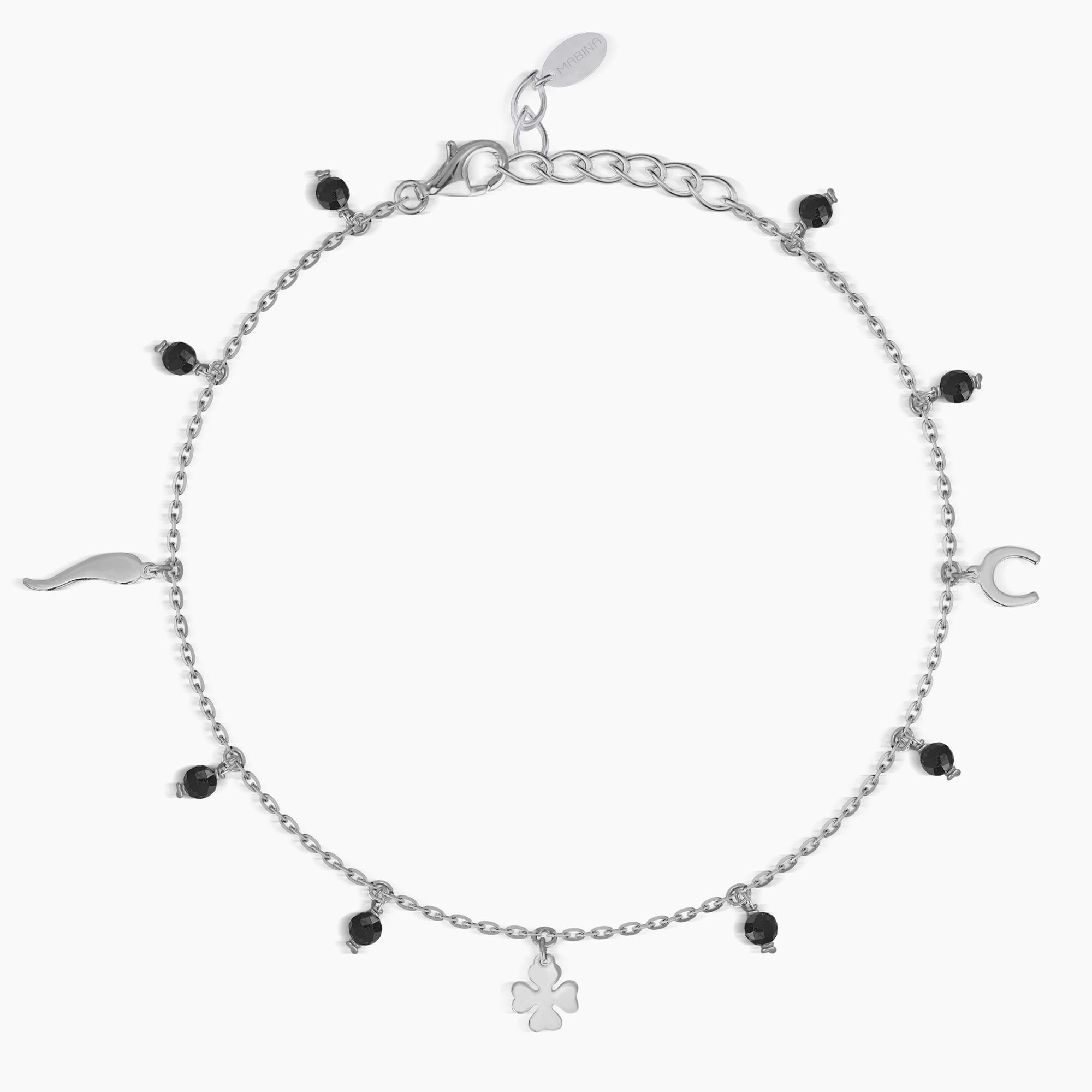 Bracciale cavigliera Mabina in argento con ciondoli a tema fortuna