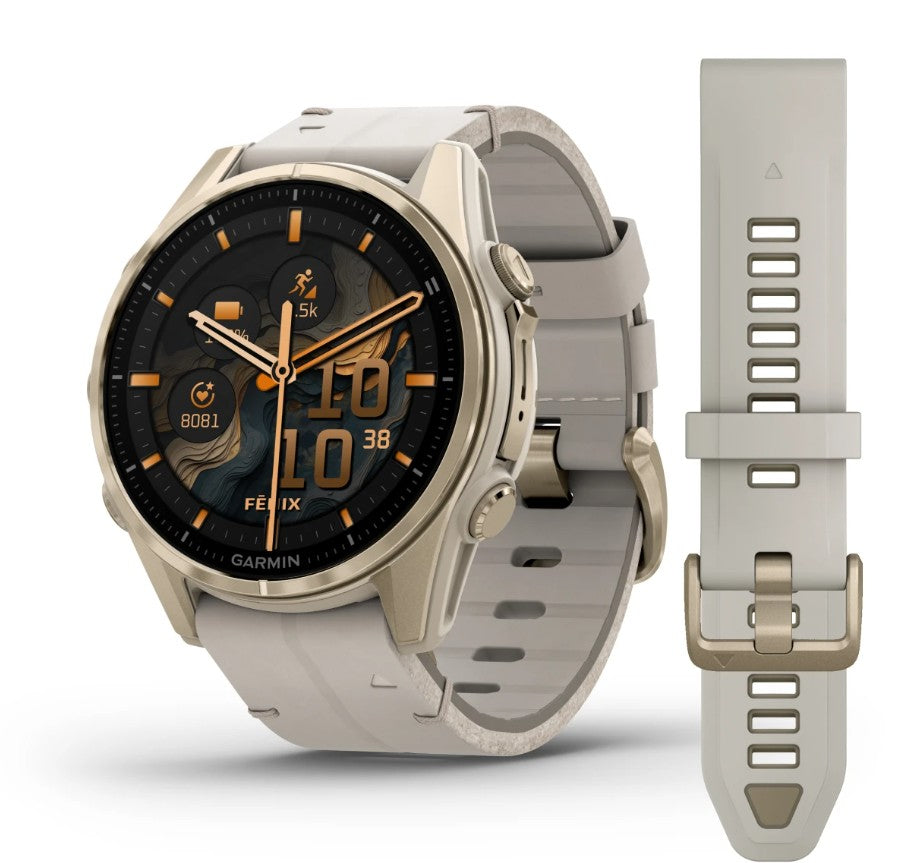 Orologio Garmin Fenix 8 43 mm, AMOLED, Sapphire, Soft gold con cinturino Limestone