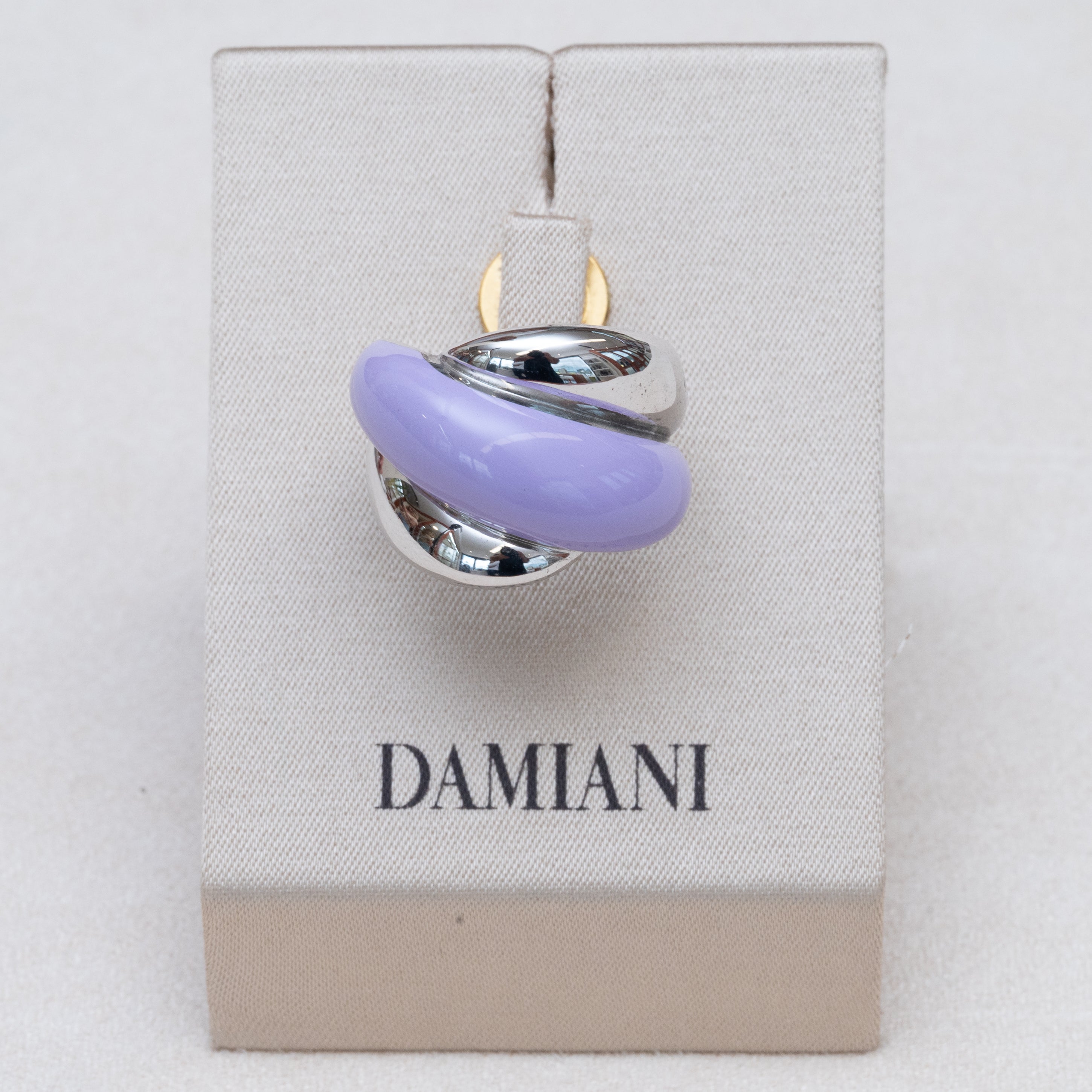 Anello Damiani in argento con smalto viola e diamante