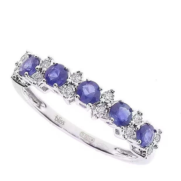 Anello Bliss Rugiada in oro bianco con zaffiri blu e diamanti