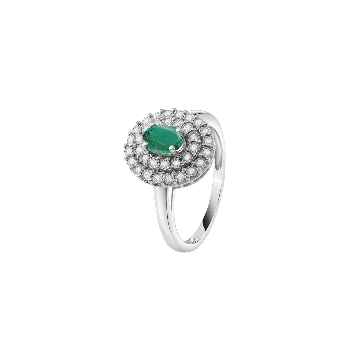 Anello Bliss Regal in oro bianco con smeraldo e diamanti