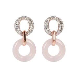 Orecchini Bronzallure metallo rose pietra rosa e zirconi