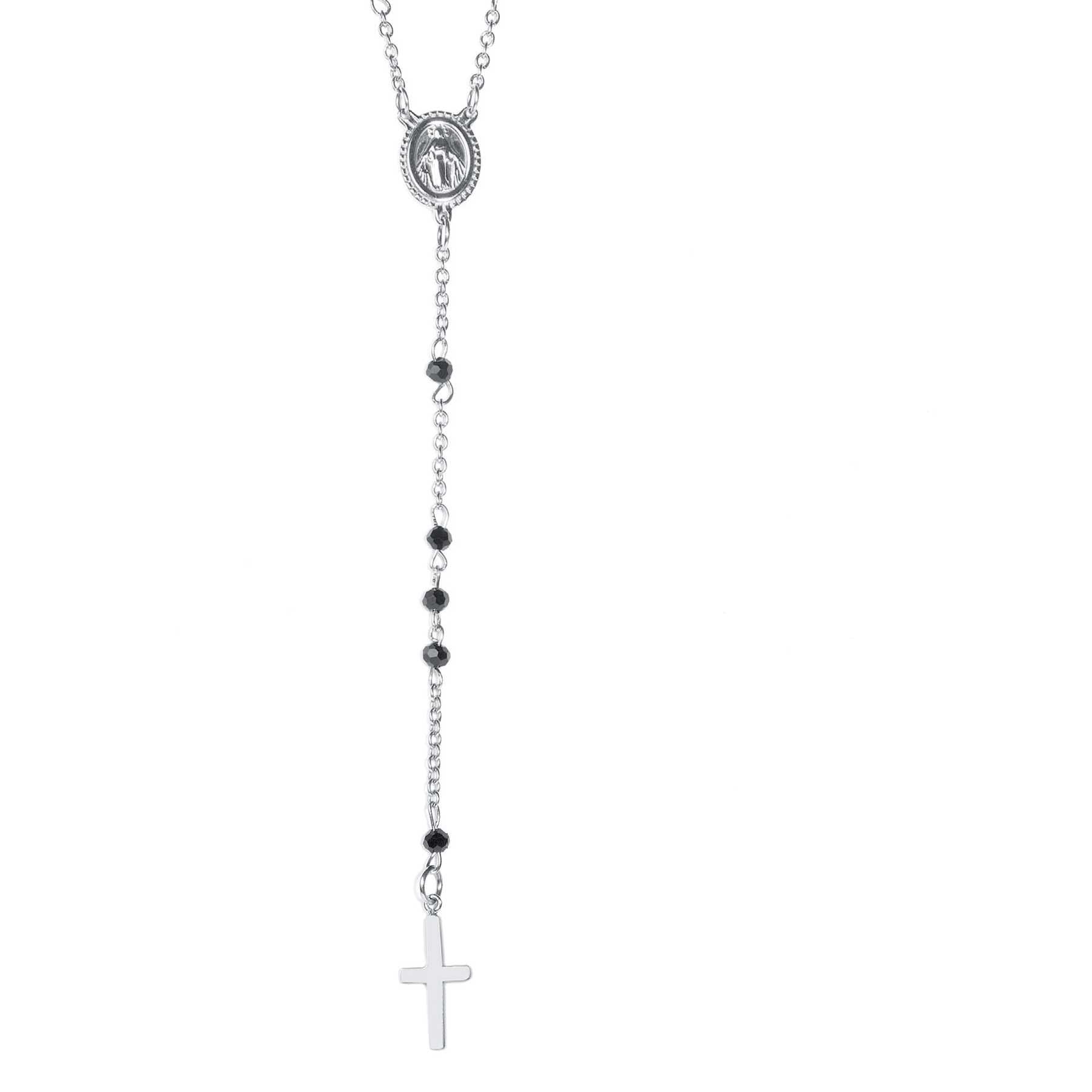 Collana Boccadamo in acciaio con pallini neri e con croce
