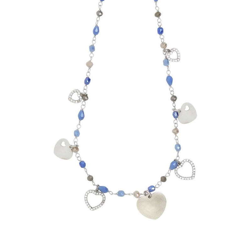Collana Boccadamo rosario in acciaio con cristalli blu e charms