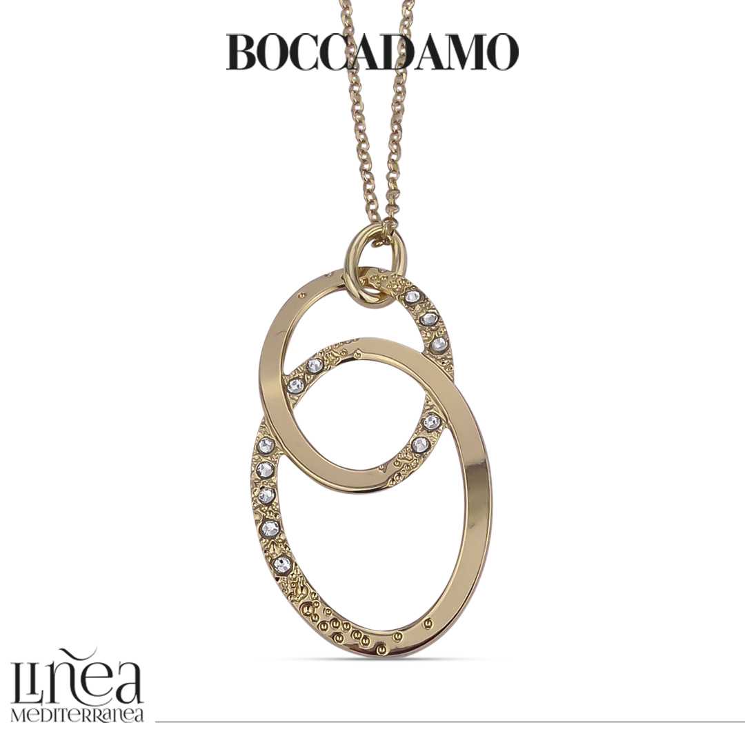 Collana Boccadamo placcata oro giallo con intreccio di ovali pendente e cristalli