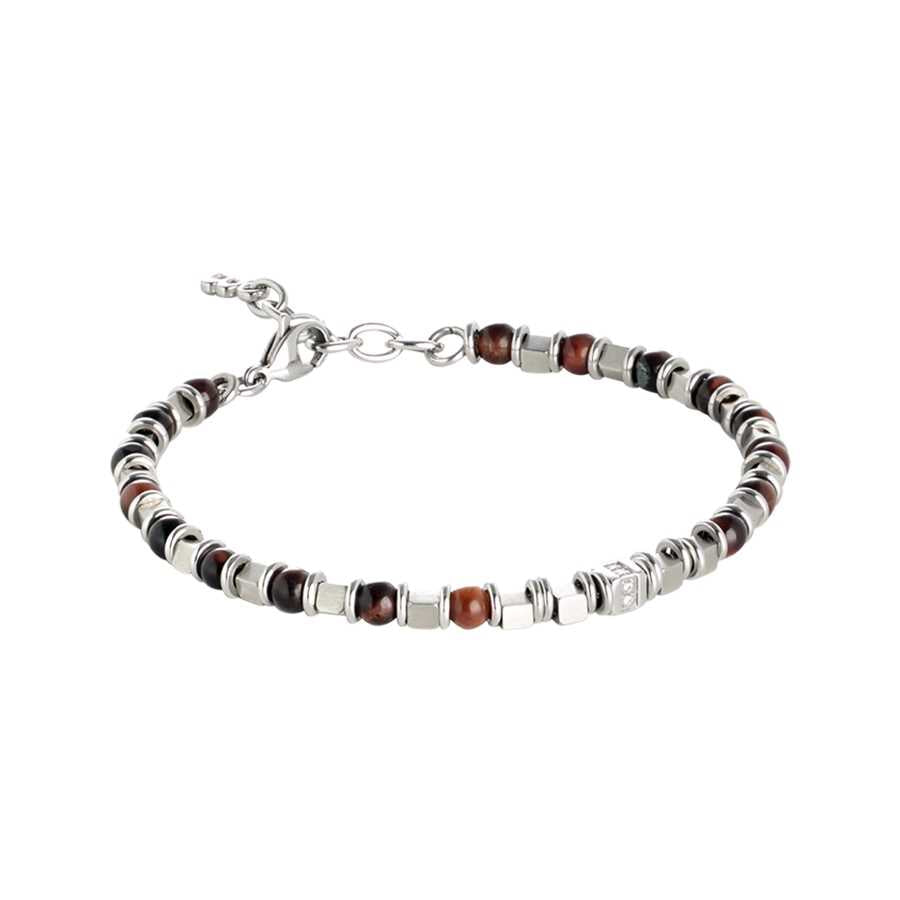 Bracciale Boccadamo in acciaio boule occhio di tigre e zirconi
