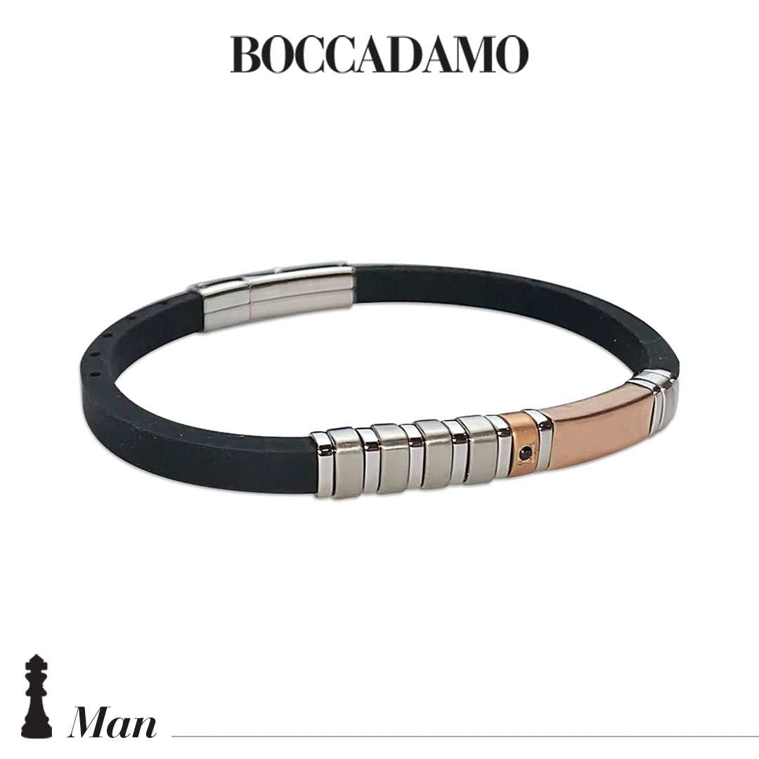 Bracciale Boccadamo in caucciù nero e acciaio bicolore